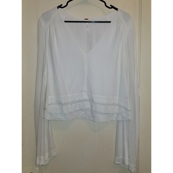 Free People Rayon Bell Sleeve Cropped Blouse - Picture 1 of 5